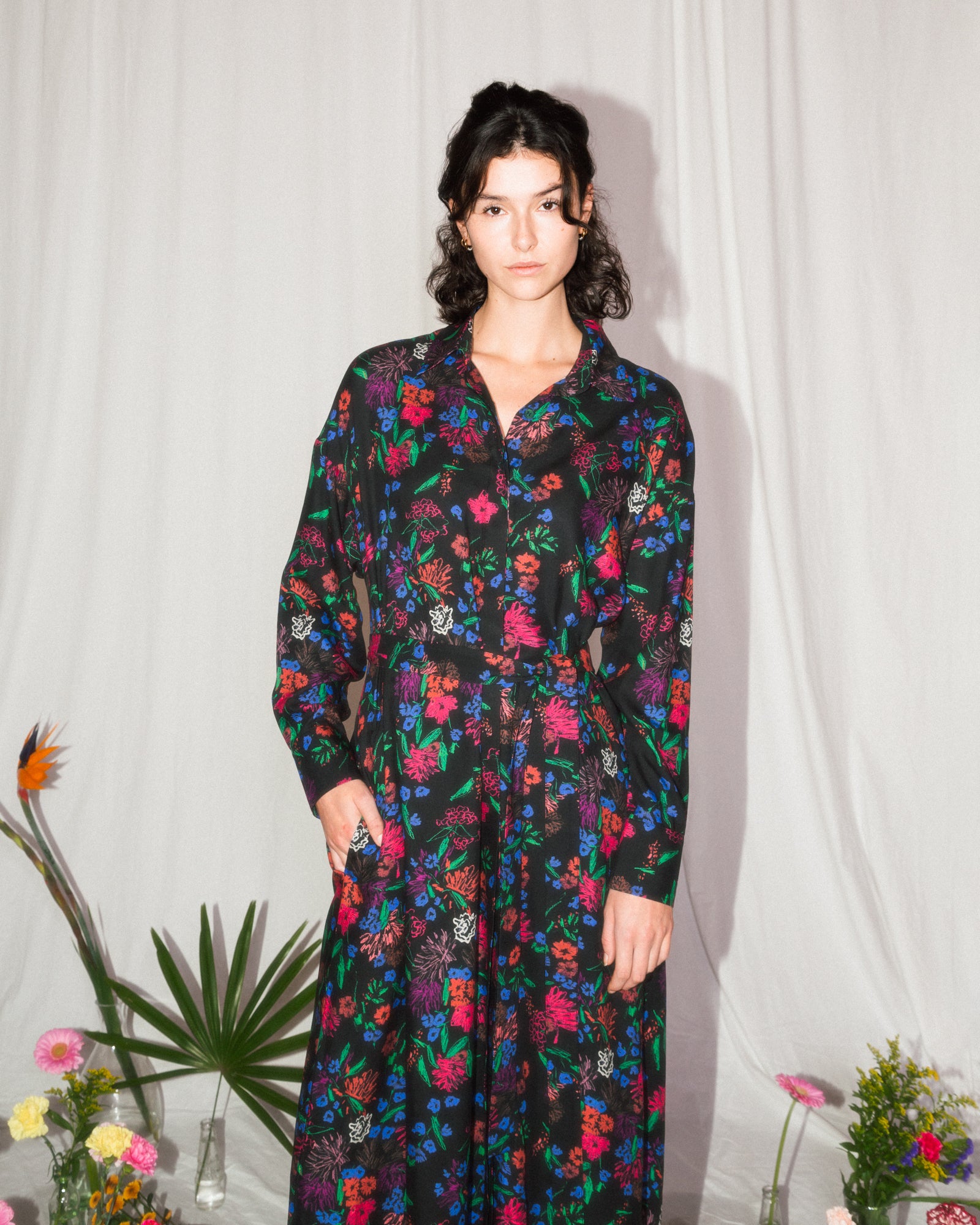 The Georges Dress in Ca Flowers Black